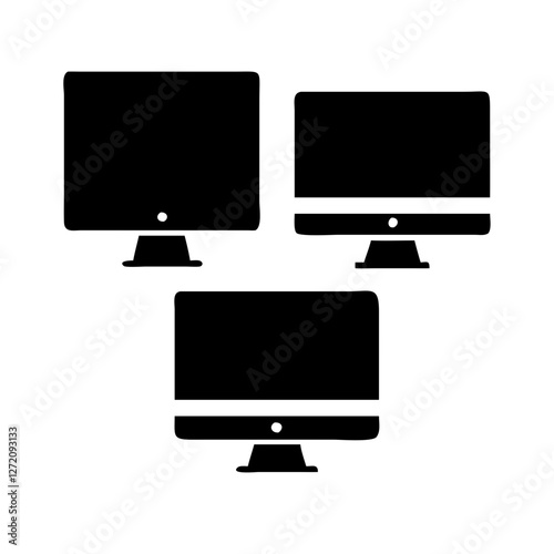 Vector art of three computer monitors isolated on white background representing desktop technology and digital communication in a modern office environment