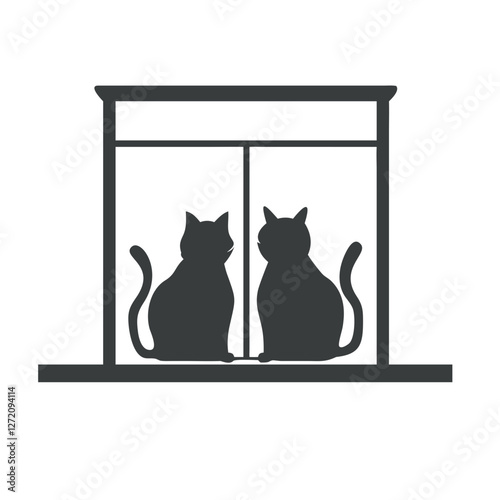 Vector art of two cats sitting in a window frame isolated on white background