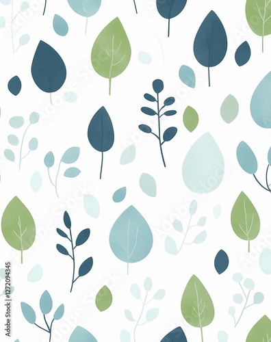 Minimalist Seamless Pattern of Soft Green and Blue Nature Elements

