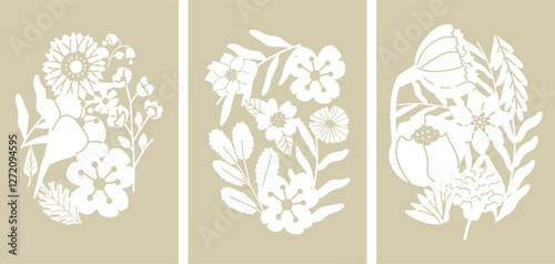 A set of stylish posters with abstract flowers. Floral design banner.