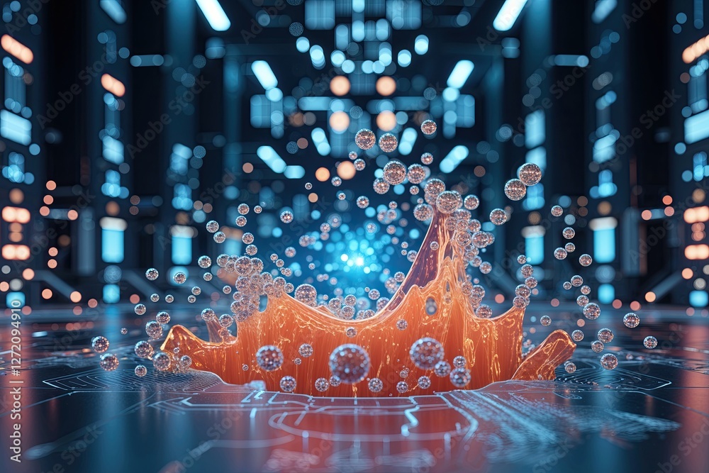 Fototapeta premium Three Dimensional Fluid Holographic Data Cascade in Advanced Cybernetic Environment