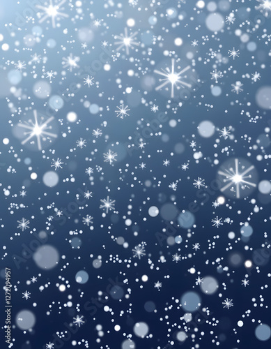 Sparkling Snowfall: Dynamic 3D Illustration of Falling Christmas Snowflakes, smooth light. with white shades
