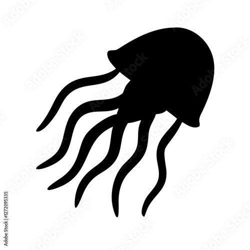 Vector art of graceful jellyfish silhouette isolated on white background, capturing the ethereal beauty and fluid movement of this marine creature