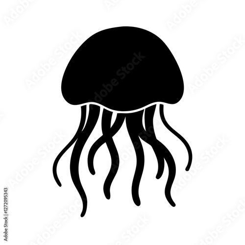 Vector art of striking jellyfish silhouette isolated on white background, highlighting its unique shape and the mesmerizing dance of its tentacles