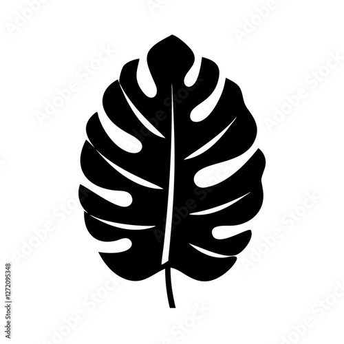 Vector art of monstera leaf silhouette isolated on white background, a tropical plant vector illustration for botanical design and decoration