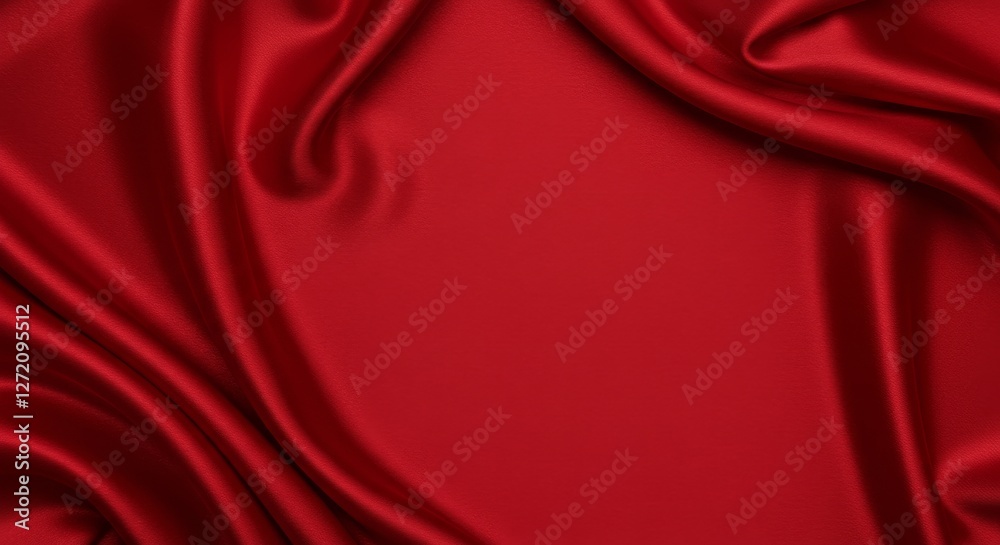 Obraz premium Red Satin Fabric Drape Texture - Luxurious red satin fabric, smooth texture, elegant drape, rich color, sophisticated design. Symbolizing luxury, passion, romance, elegance, and sophistication