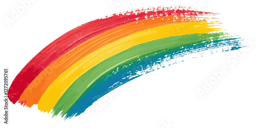 Abstract vibrant rainbow color brush stoke paint surface texture white background.