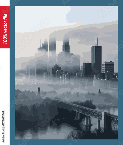 pollution A vector illustration of a city with a smoggy atmosphere The sky is overcast