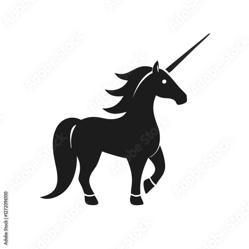 Vector art of majestic unicorn prancing isolated on white background, a mythical horse with a horn, symbol of fantasy and magic in fairy tales