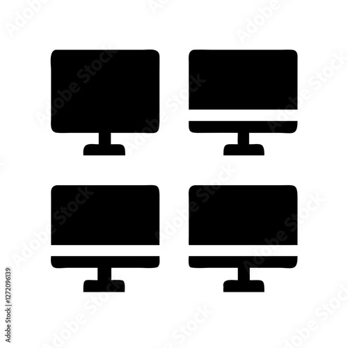 Vector art of four computer monitors icon representing multiple displays isolated on white background, symbolizing digital technology and business applications
