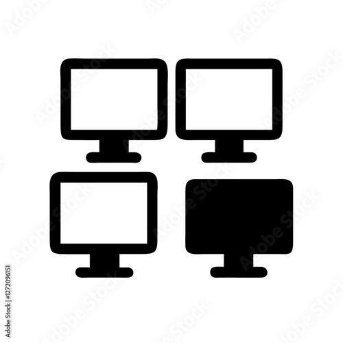 Vector art of four computer monitors arranged in a square isolated on white background, representing technology and digital communication