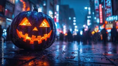 Wallpaper Mural Halloween pumpkin on city street at night Torontodigital.ca
