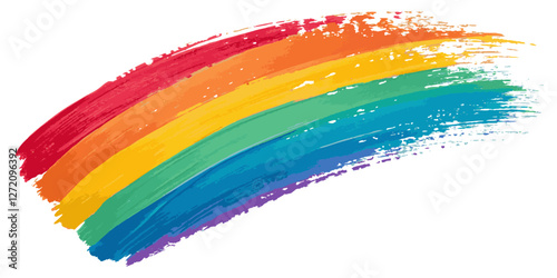 Abstract vibrant rainbow color brush stoke paint surface texture white background.