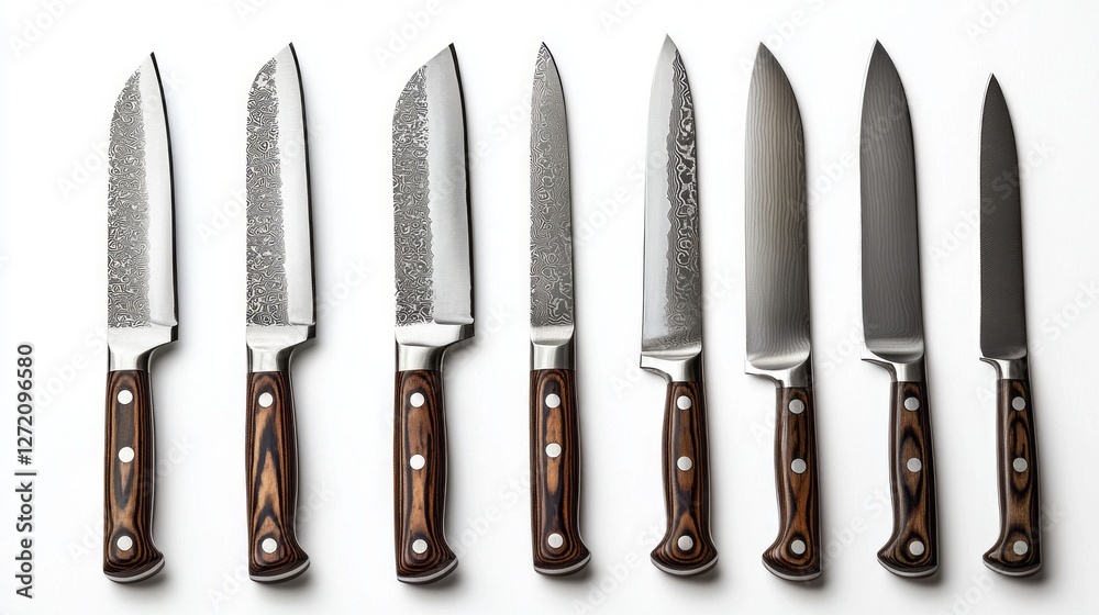 This elegant collection of steel kitchen knives boasts sleek blades and beautifully designed wooden handles, ideal for chefs and home cooks who value quality and artistry in their tools This elegant collection of steel kitchen knives boasts sleek blades and beautifully designed wooden handles, ideal for chefs and home cooks who value quality and artistry in their tools