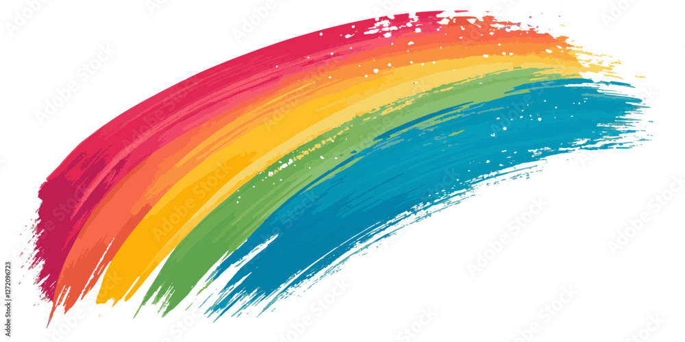 Fototapeta premium Abstract vibrant rainbow color brush stoke paint surface texture white background.