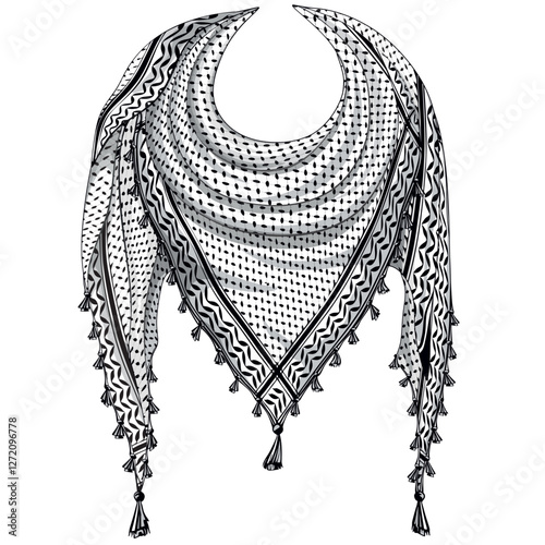 Keffiyeh Palestinians Scarf designed as if wrapped around the Neck Vector Illustration isolated on white
 photo