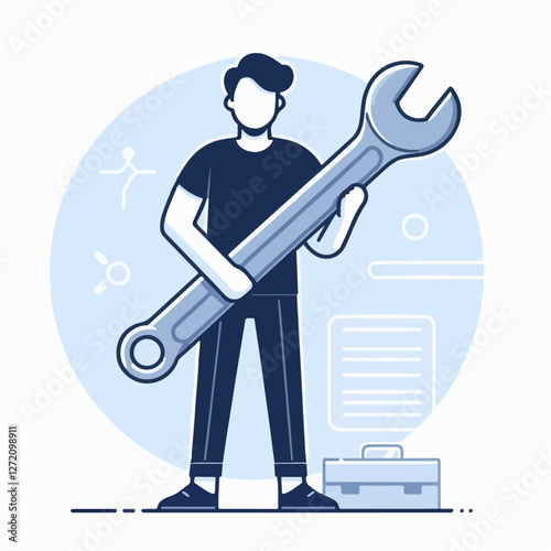 vector illustration of person holding workshop key