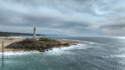 vista aérea del faro de Trafalgar en Barbate, Andalucía	