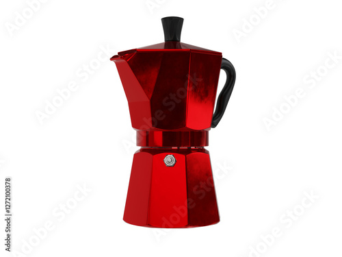 Red moka pot Coffee 3d rendering high-quality resolution isolated illustration various angles perspective Realistic png