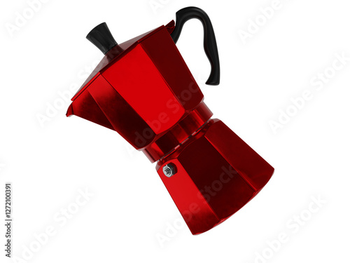 Red moka pot Coffee 3d rendering high-quality resolution isolated illustration various angles perspective Realistic png