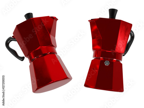 Red moka pot Coffee 3d rendering high-quality resolution isolated illustration various angles perspective Realistic png