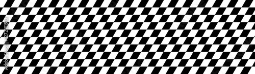Racing flag background. Seamless black-and-white checkered flag pattern in a diagonal layout. Classic racing theme for motorsport textiles, banners, graphic, designs. Abstract vector illustration.