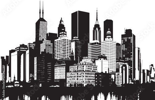 City landscape. Different buildings on street, outline cityscape hand sketch, flat houses. Hand drawn vector illustration