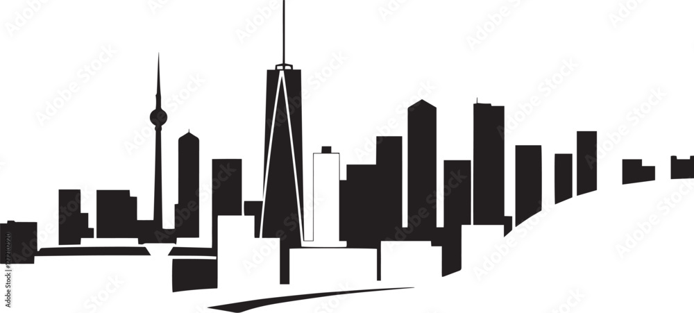 Fototapeta premium City landscape. Different buildings on street, outline cityscape hand sketch, flat houses. Hand drawn vector illustration