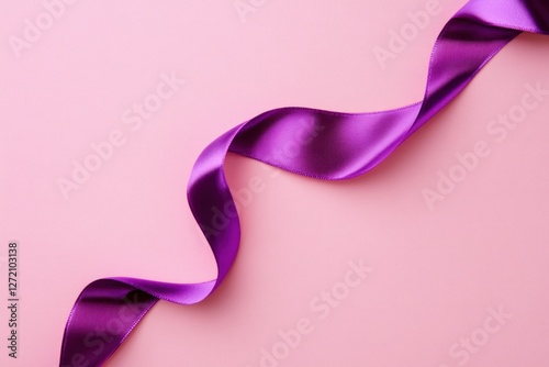 Elegant Purple Satin Ribbon on Soft Pink Background for Crafts