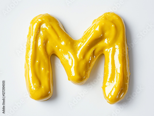 Wallpaper Mural letter M made of yellow mustard. Minimalistic design on a plain white background Torontodigital.ca