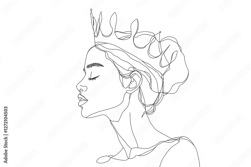 Fototapeta premium Crown, one line drawing.
