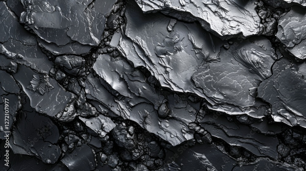 Layered dark slate rocks create a textured surface with natural shine, showcasing the beauty of geology in a rugged outdoor environment under overcast skies. Layered dark slate rocks create a textured surface with natural shine, showcasing the beauty of geology in a rugged outdoor environment under overcast skies.