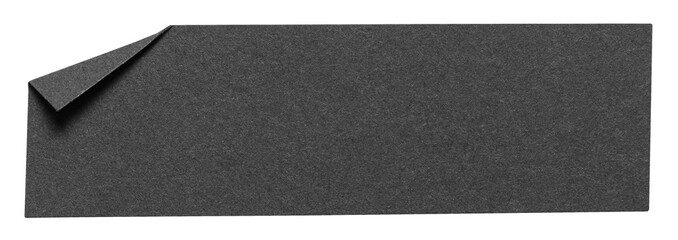 Black isolated cut out blank paper note cardboard with folded corner dog-ear earmark and copy space for text, transparent png background design element