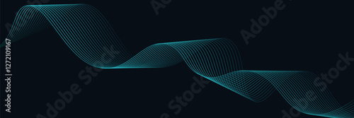 Smooth flow of wavy shape with gradient vector abstract background, dark blue design curve line energy motion, relaxing music sound or technology.