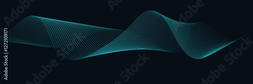 Smooth flow of wavy shape with gradient vector abstract background, dark blue design curve line energy motion, relaxing music sound or technology.