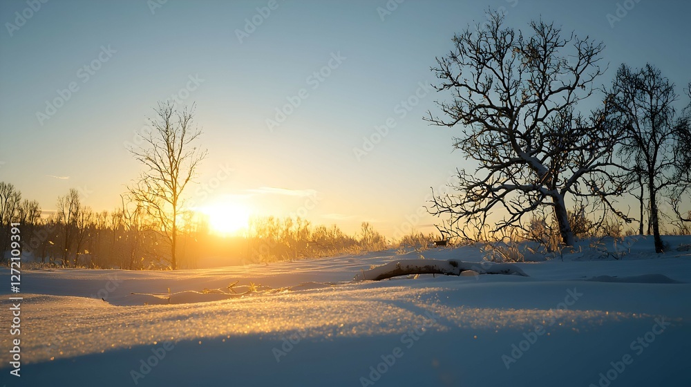 Winter Sunset Landscape with Snow Covered Trees Winter Sunset Landscape with Snow Covered Trees