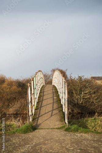 Thropton Footbridge in Northumberland, UK with copy space