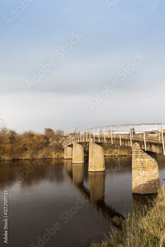 Thropton Footbridge in Northumberland, UK with copy space