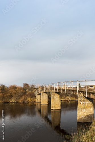 Thropton Footbridge in Northumberland, UK with copy space