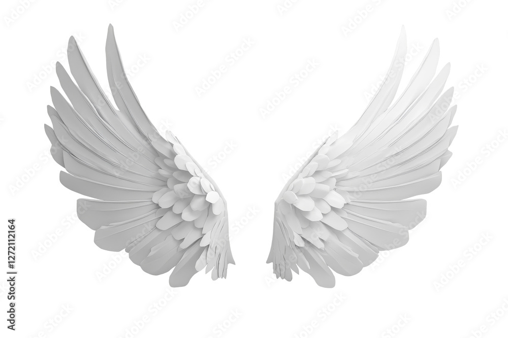Obraz premium Elegant white angel wings with smooth layered feathers isolated on transparent background