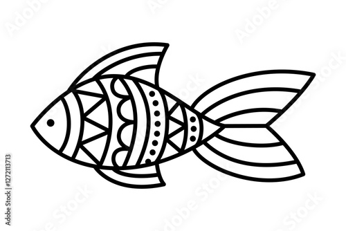 Hand drawn vector linear fish isolated on white. Bold coloring page for kids