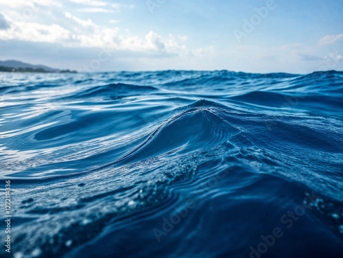Calm ocean waves gently ripple under a clear blue sky during midday light