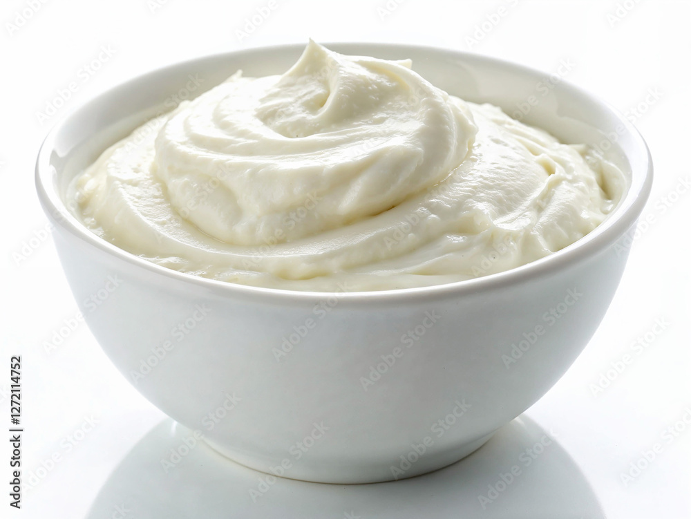 Creamy whipped topping in a white bowl ready for desserts and pastries Creamy whipped topping in a white bowl ready for desserts and pastries