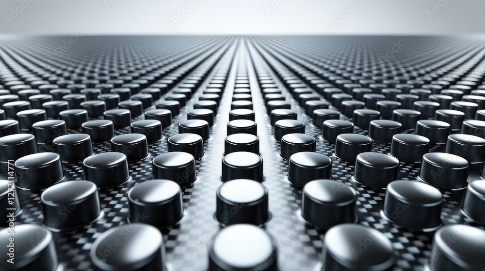 Fototapeta premium A close-up view of a textured surface featuring numerous evenly spaced, raised cylindrical bumps, creating a visually striking pattern.