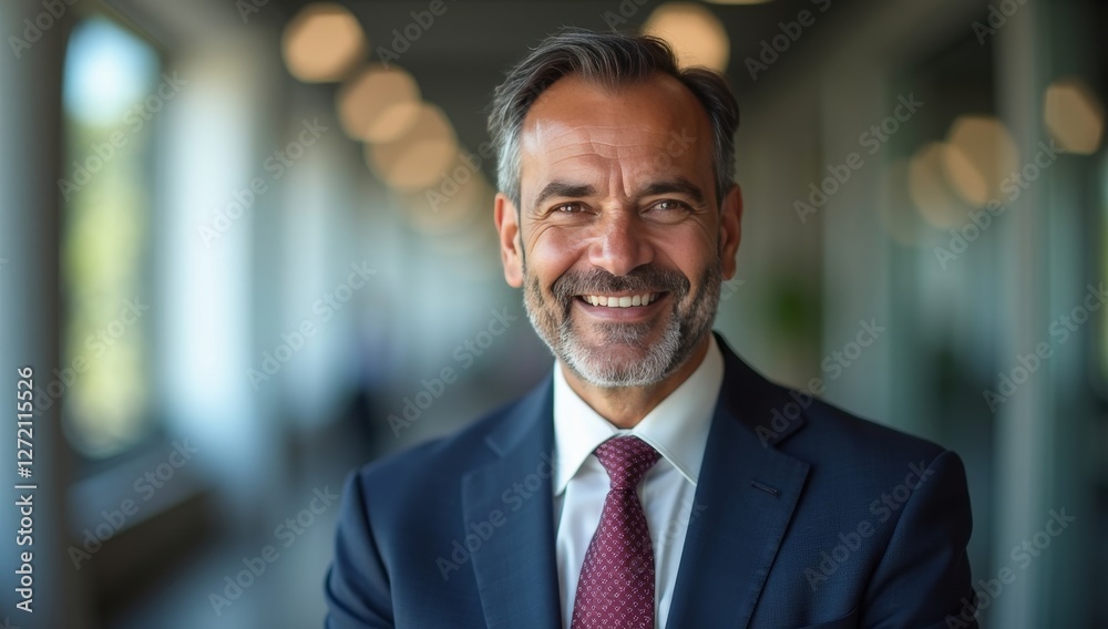 Handsome hispanic senior business man in confident pose smiling at camera. Indian or latin confident mature good looking middle age leader male businessman on blur office background with copy space Handsome hispanic senior business man in confident pose smiling at camera. Indian or latin confident mature good looking middle age leader male businessman on blur office background with copy space