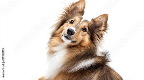 Shetland sheepdog bundle, portrait, standing and sitting, isolated on a white background, dog collection.