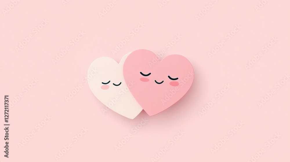 Cute Pink and Red Hearts in a Hug on Soft Pink Background Cute Pink and Red Hearts in a Hug on Soft Pink Background