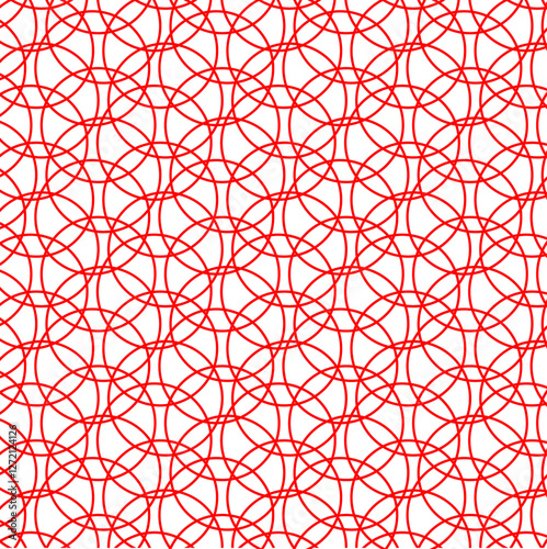 Abstract background - red intersecting circles for wrapper design, packaging or textile printing. Vector illustration. Seamless pattern