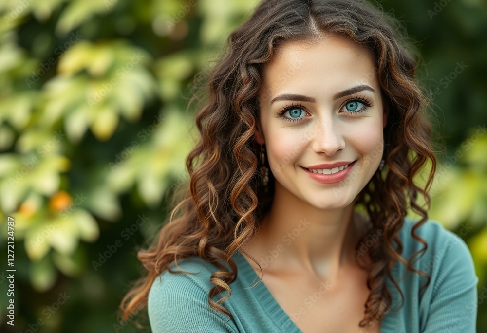 Fototapeta premium Female portrait with green background