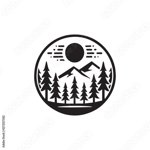 Abstract silhouette forest icon on white background. 
